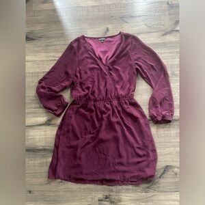 Express Burgundy Long Sleeve Dress • Wrap Front • Cinched Waist • Size M